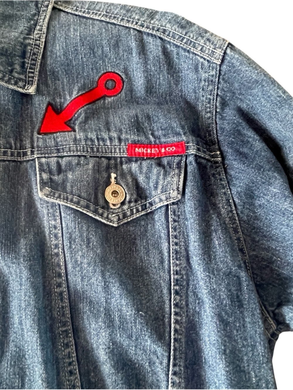 Vintage Mickey & Co Denim Jacket Disney Mickey Mouse Time Patch Retro 90s Sz Lg - Picture 4 of 8